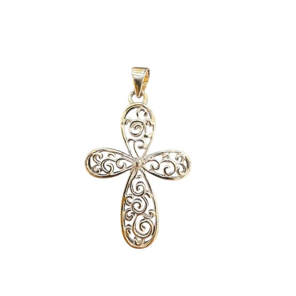 Silver 925 Cross Pendant Filigree Open Ironworks - Picture 2 of 6